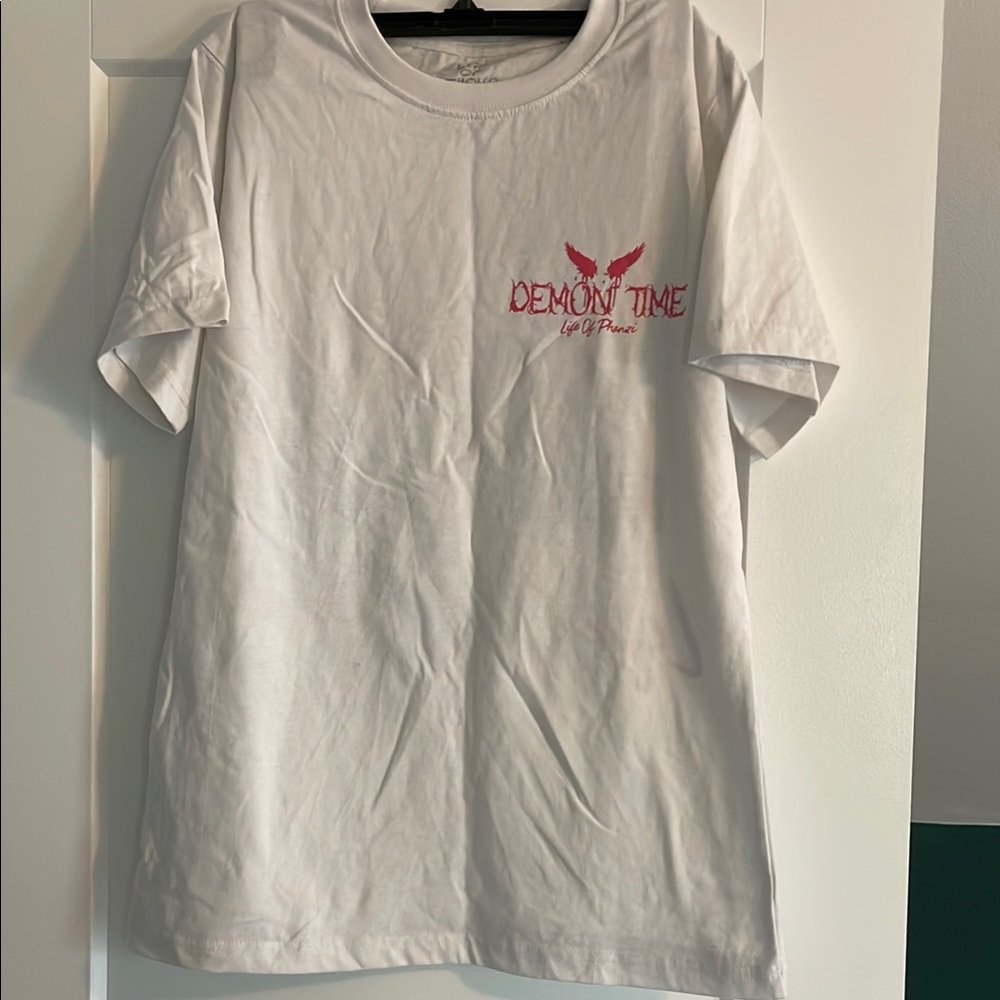 White T-Shirt with Pink and Black Graphic